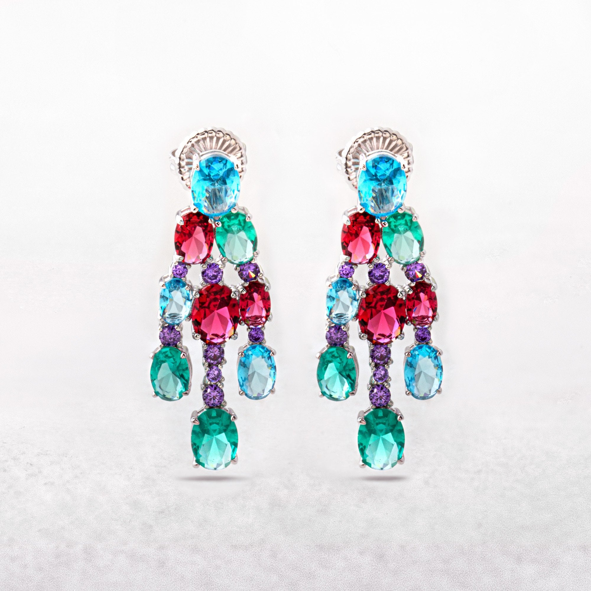 Multicoloured Waterfall Style Silver Earrings