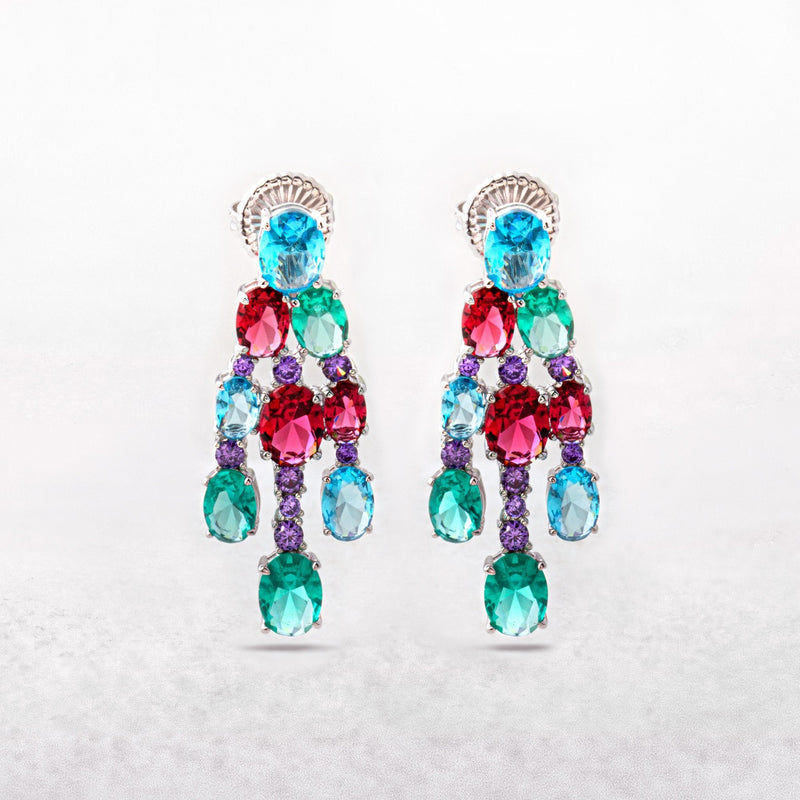 Multicoloured Waterfall Style Silver Earrings