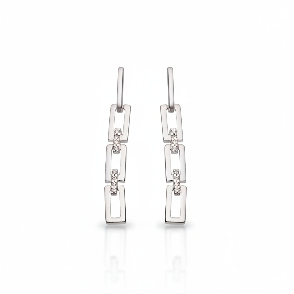 Natural Diamond 0.04ct Bar Link Earrings in 9ct White Gold