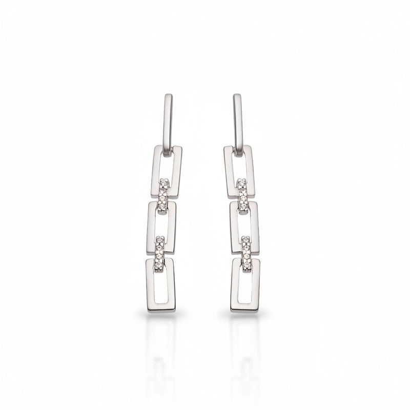 Natural Diamond 0.04ct Bar Link Earrings in 9ct White Gold
