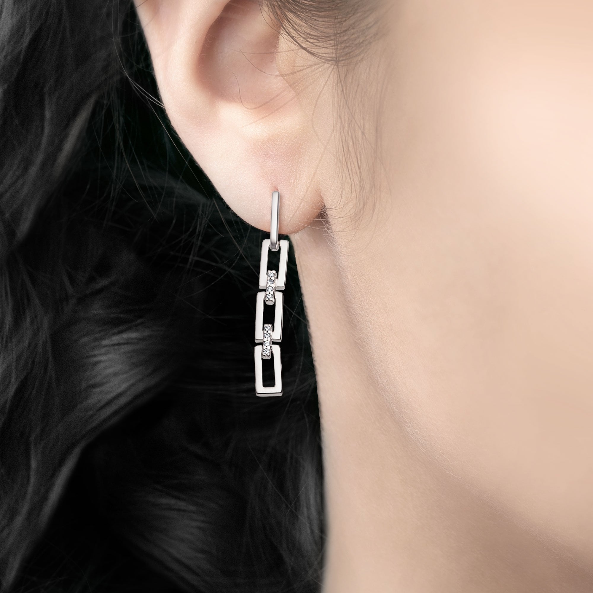 Natural Diamond 0.04ct Bar Link Earrings in 9ct White Gold
