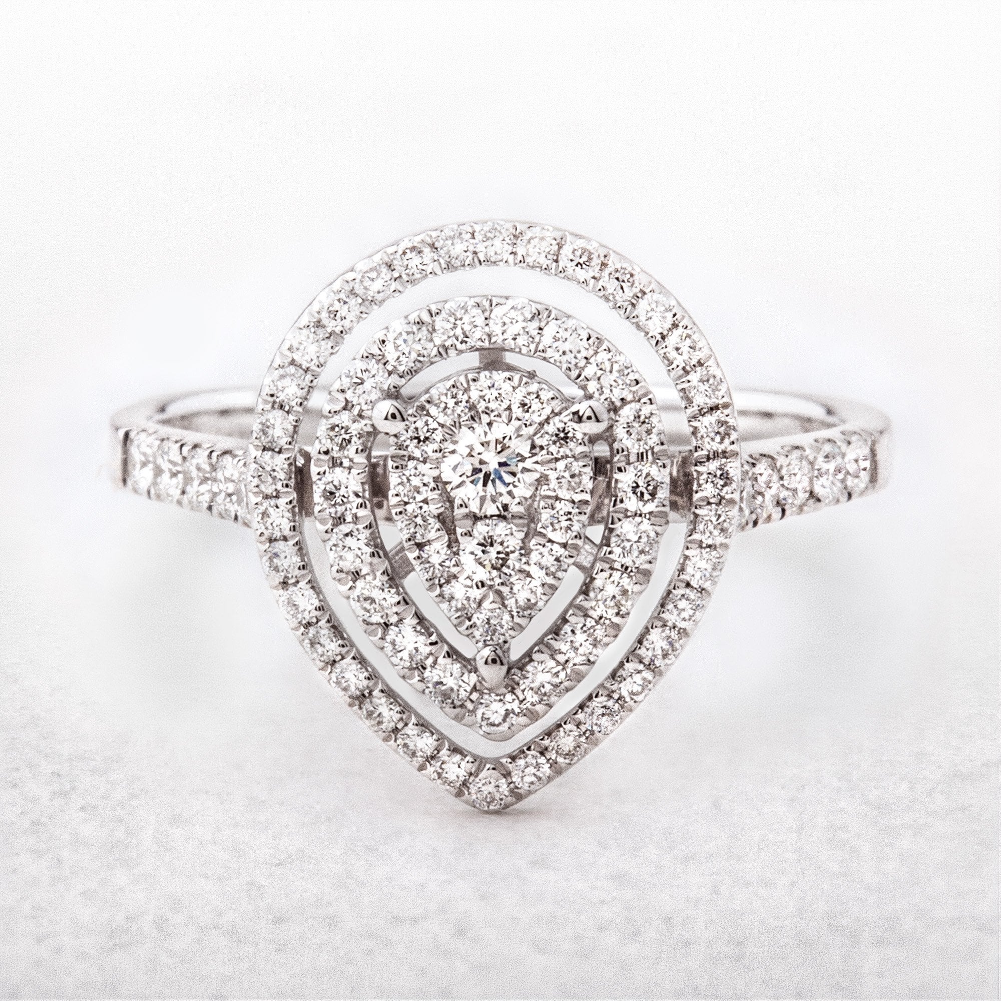 Natural Diamond 0.54ct Pear Shape Double Halo Dress Ring in 18ct Gold