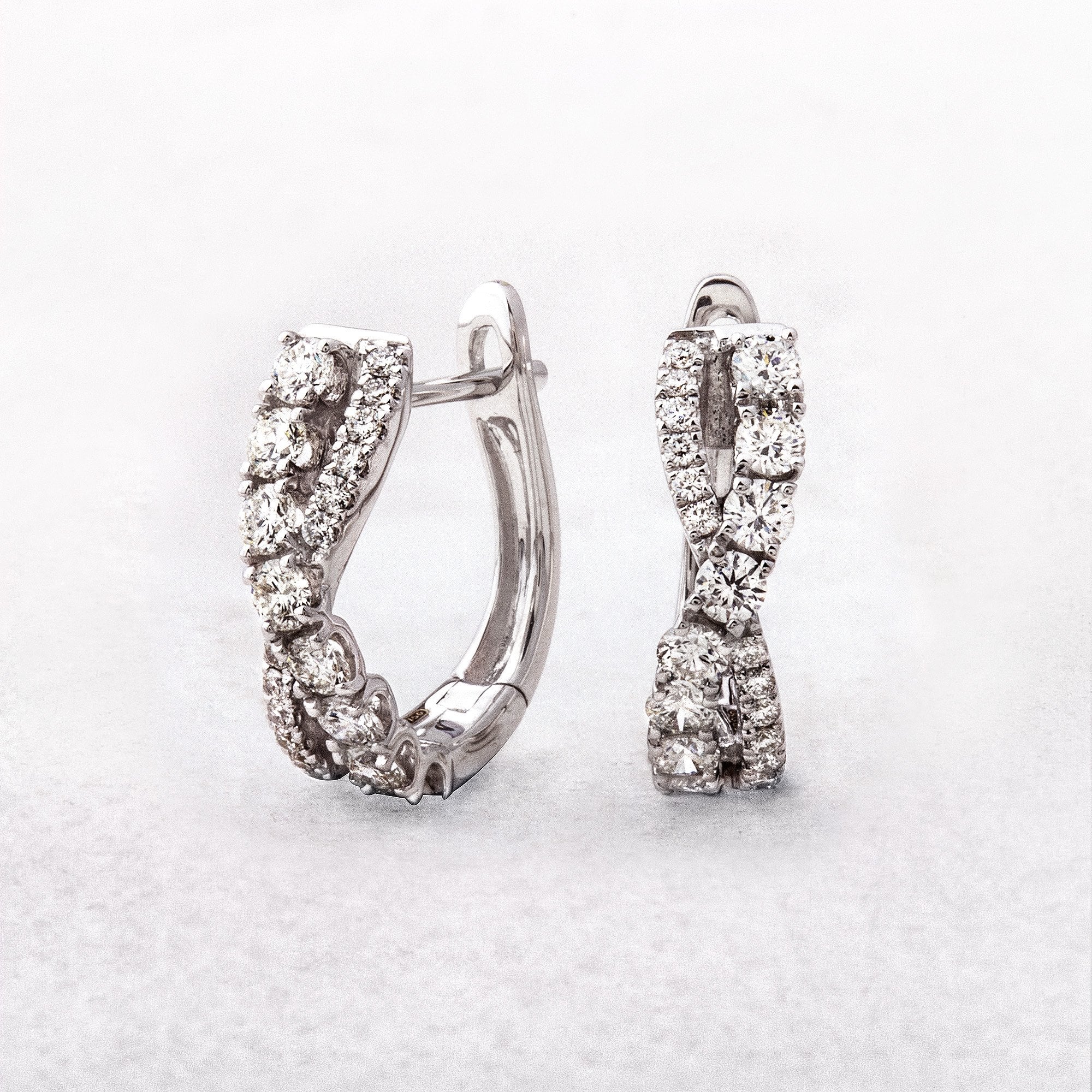 Natural Diamond .81ct Cross Over Hoop Earrings in 18ct White Gold