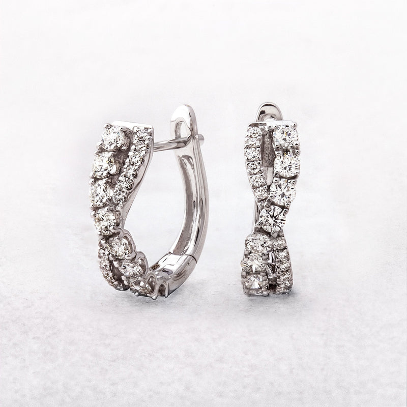 Natural Diamond .81ct Cross Over Hoop Earrings in 18ct White Gold