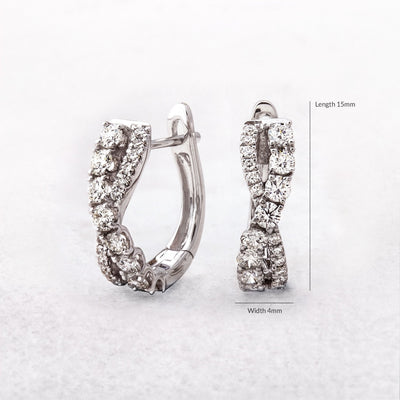 Natural Diamond .81ct Cross Over Hoop Earrings in 18ct White Gold