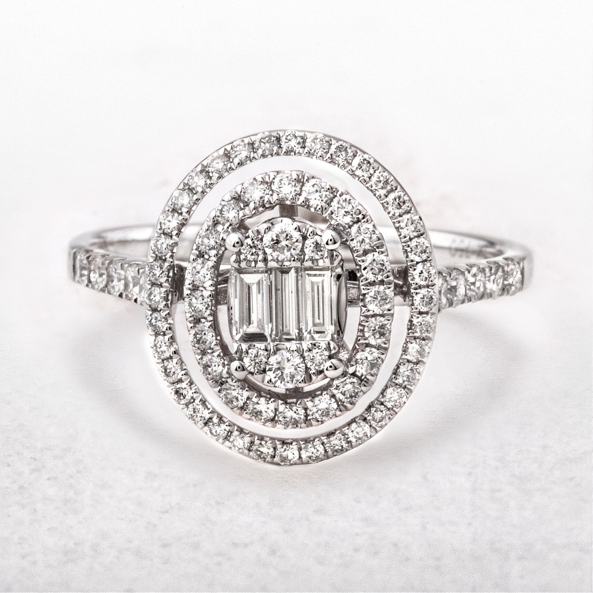 Natural Diamond Double Halo Oval Dress Ring in 18ct White Gold