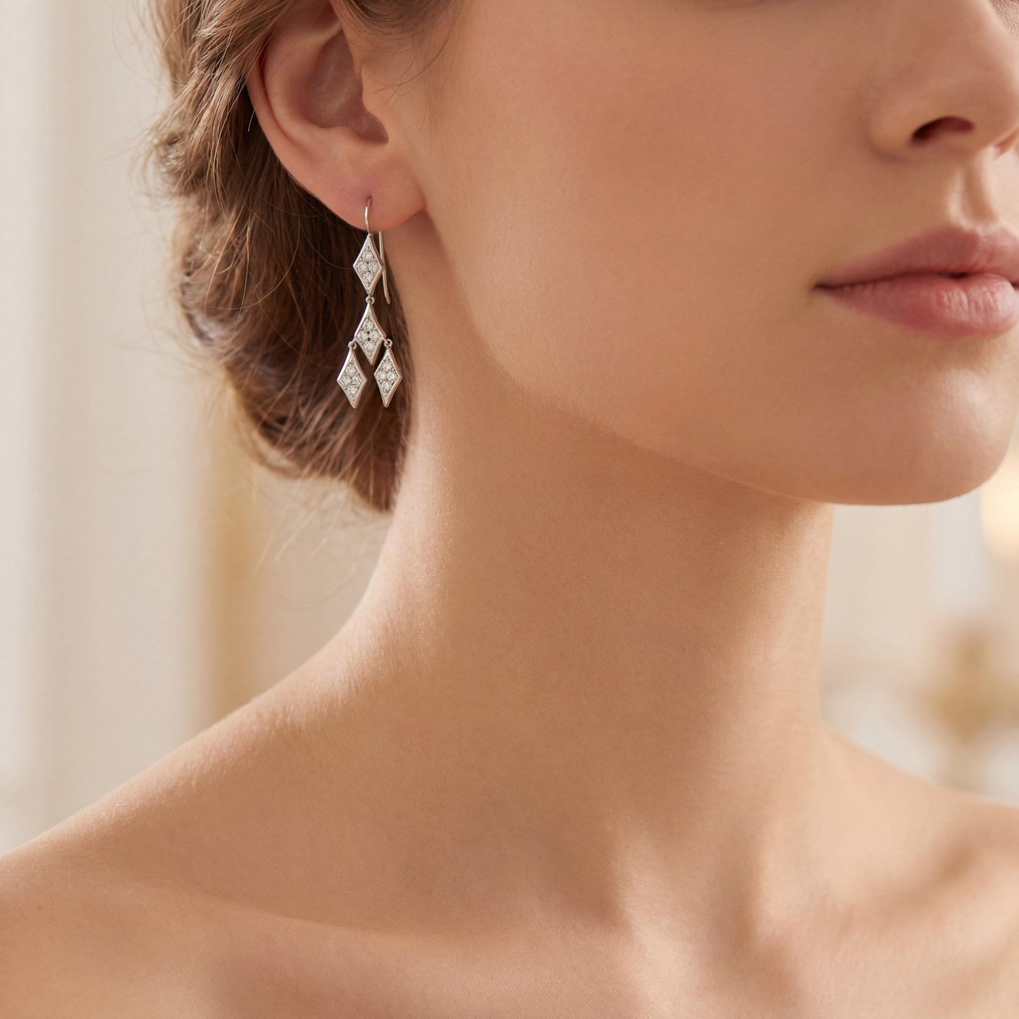 Natural Diamond Drop Marquise Shaped Earrings in 18ct White Gold