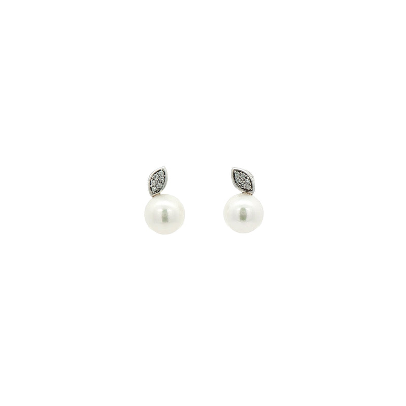 Natural Diamond & Freashwater Buton Pearl Earring in 9ct White Gold