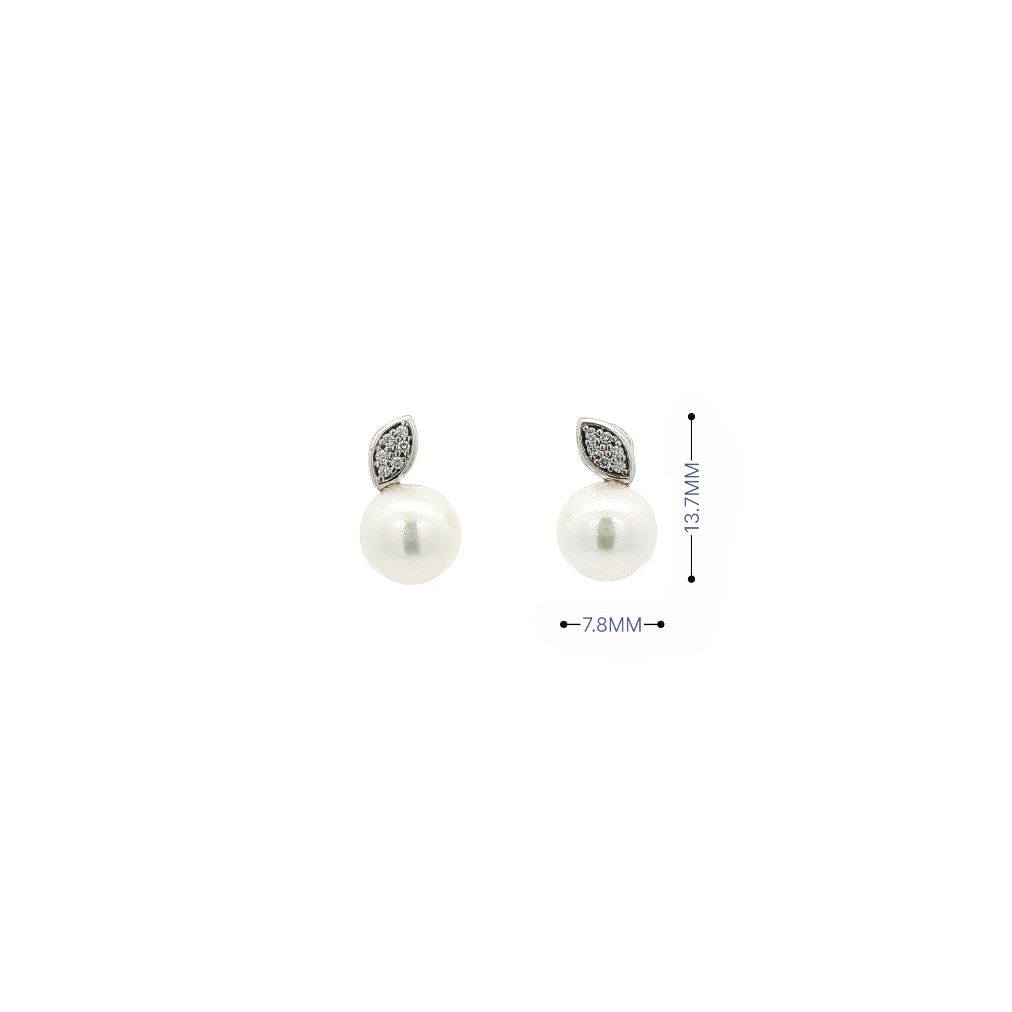 Natural Diamond & Freashwater Buton Pearl Earring in 9ct White Gold