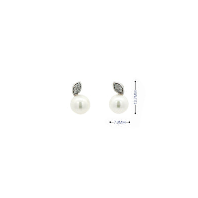 Natural Diamond & Freashwater Buton Pearl Earring in 9ct White Gold