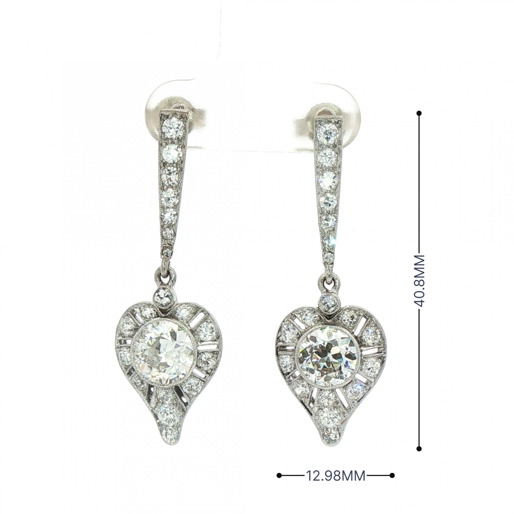 Natural Diamond Heart Vintage Drop Earrings in 18ct White Gold