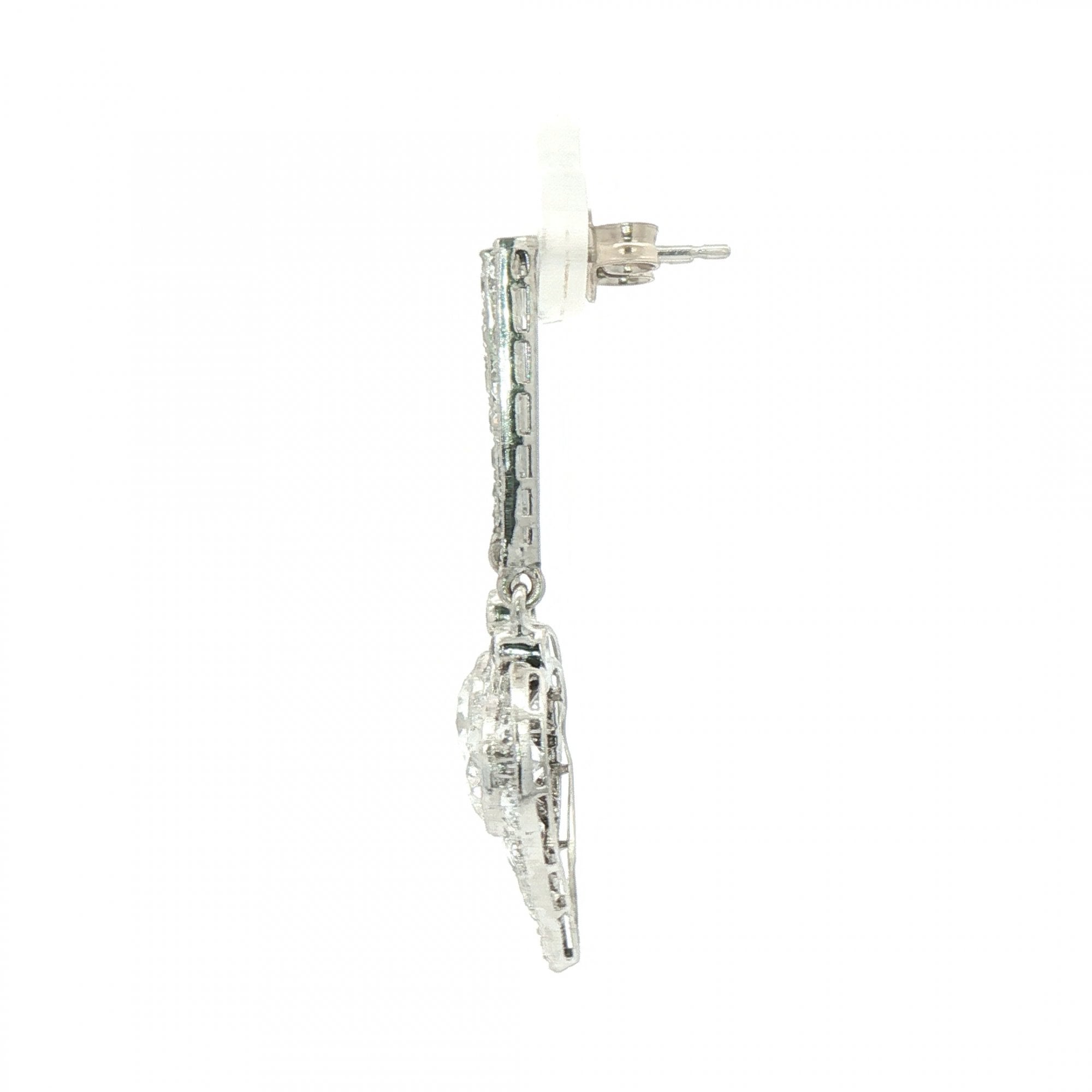 Natural Diamond Heart Vintage Drop Earrings in 18ct White Gold