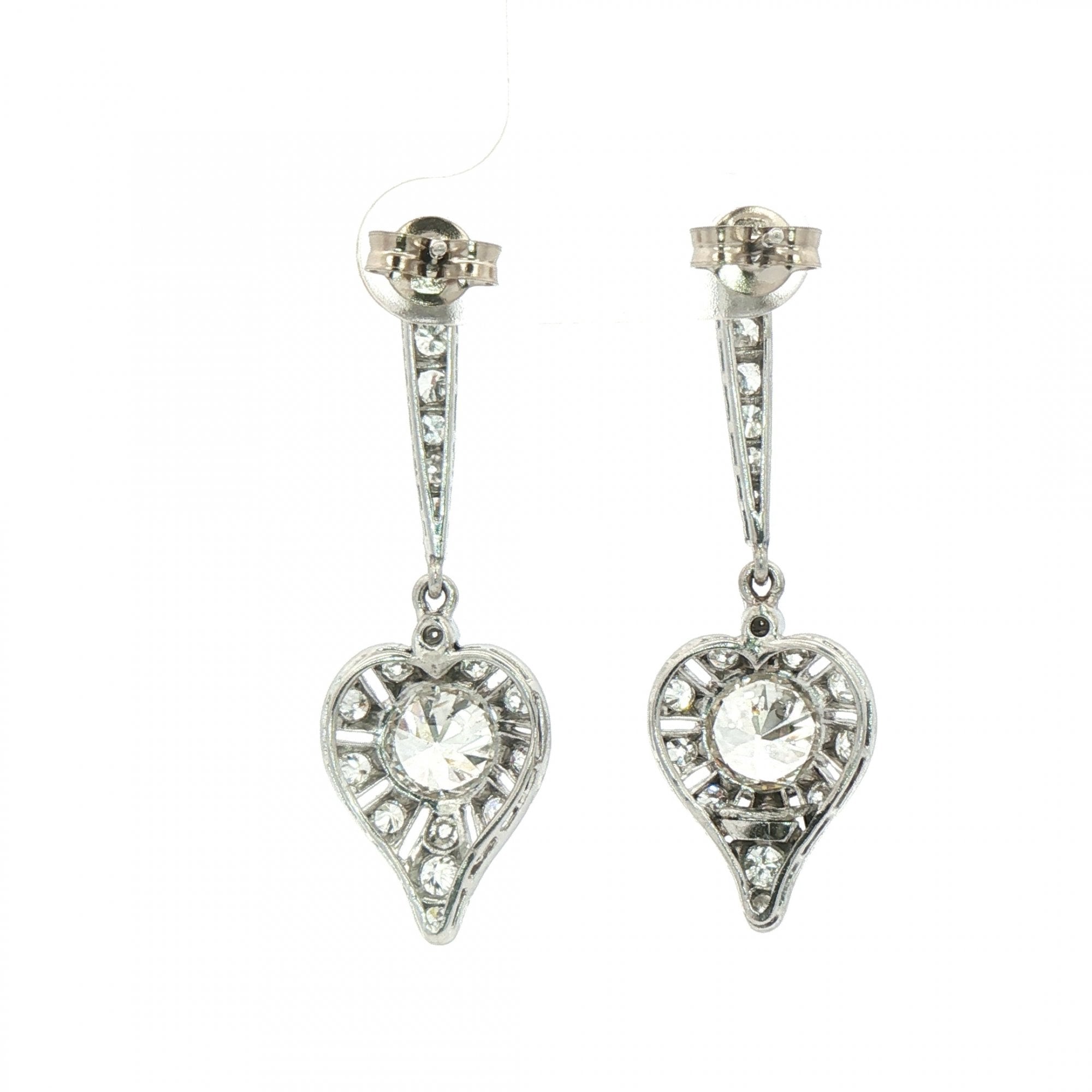 Natural Diamond Heart Vintage Drop Earrings in 18ct White Gold