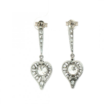 Natural Diamond Heart Vintage Drop Earrings in 18ct White Gold
