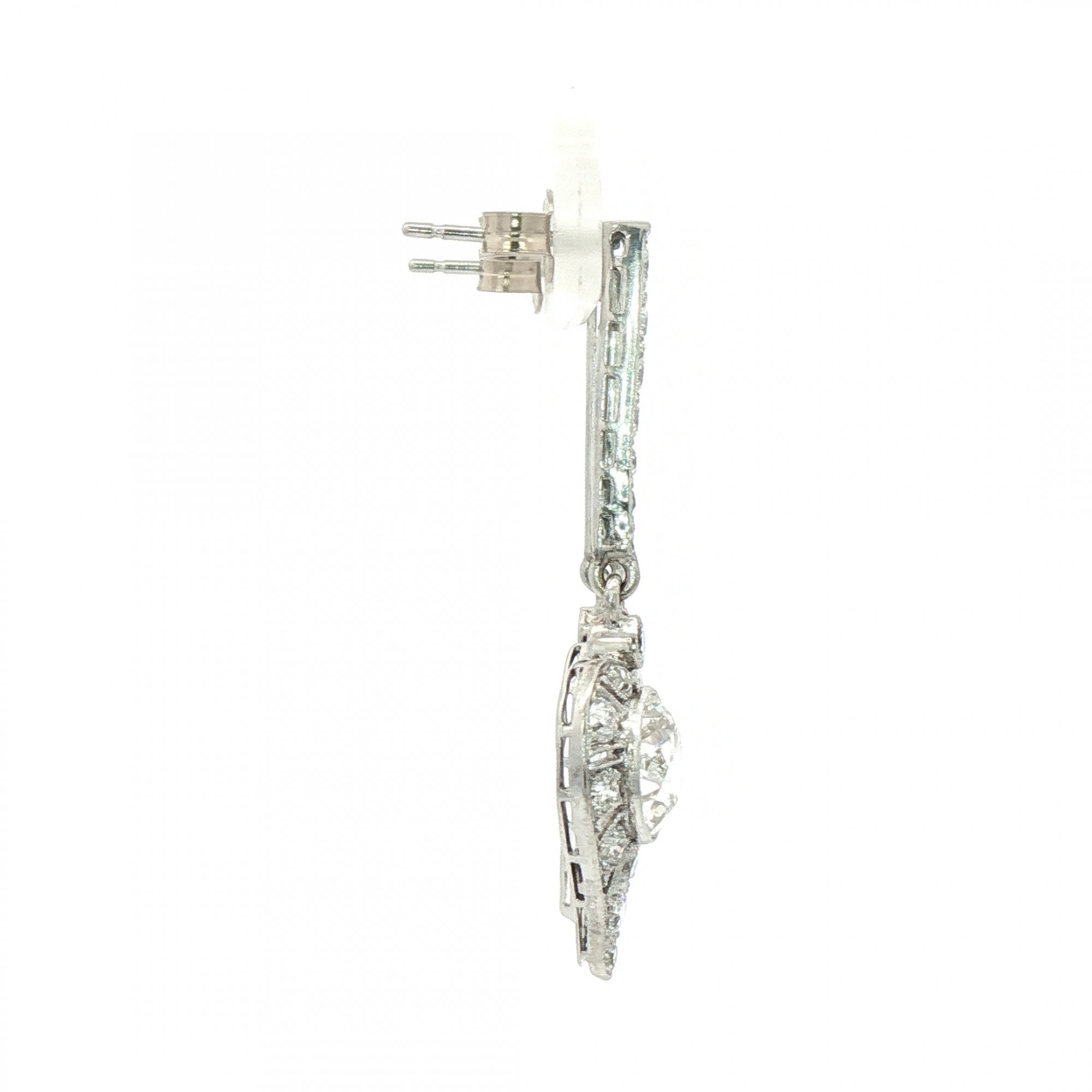 Natural Diamond Heart Vintage Drop Earrings in 18ct White Gold