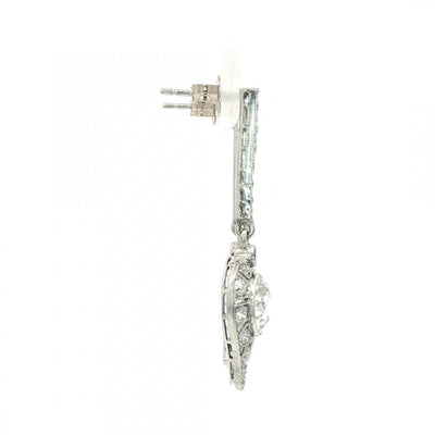 Natural Diamond Heart Vintage Drop Earrings in 18ct White Gold