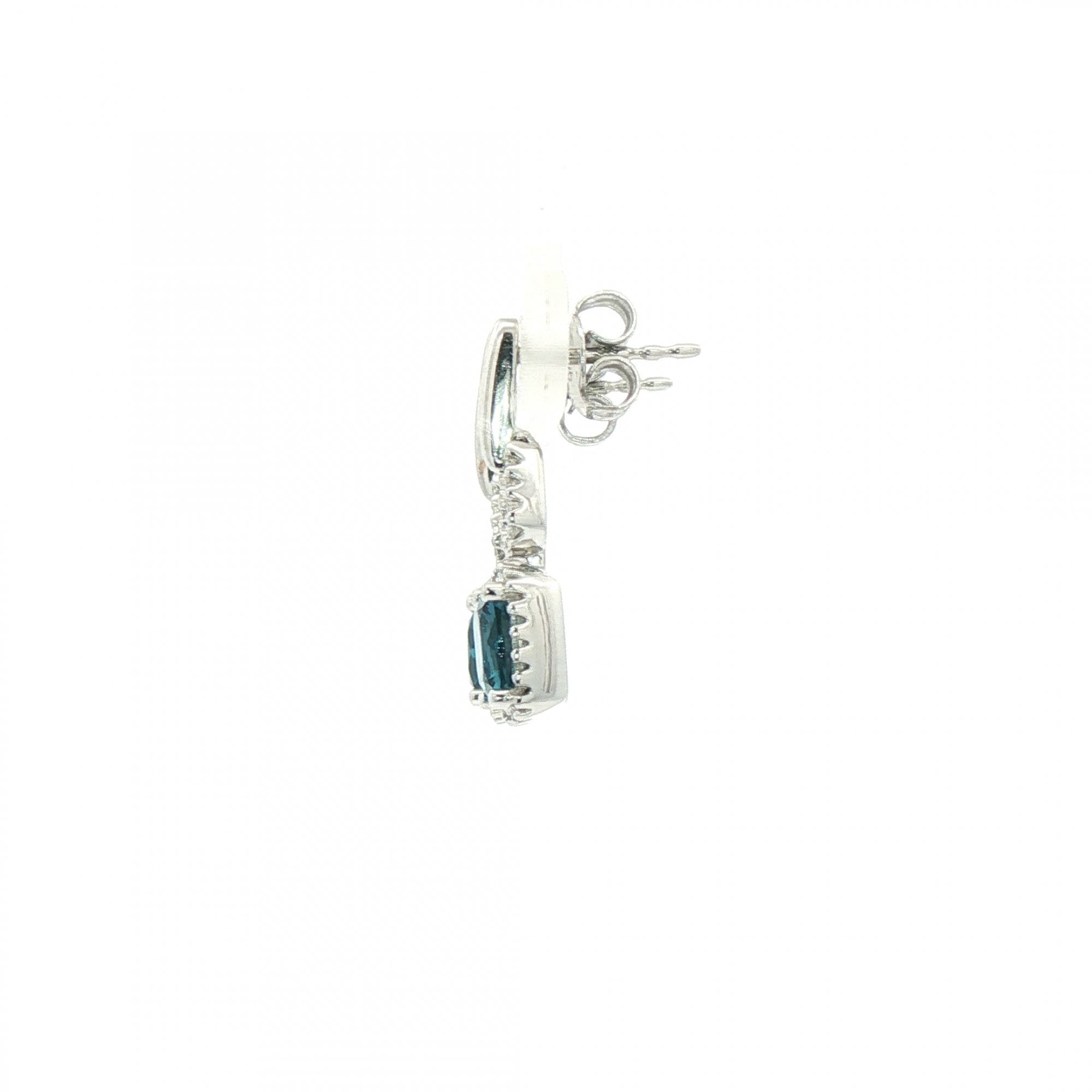 Natural Diamond & London Blue Topaz Cushion Drop Earrings in 18ct White Gold
