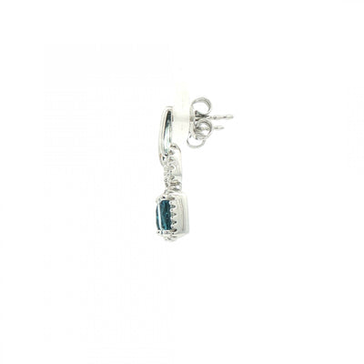 Natural Diamond & London Blue Topaz Cushion Drop Earrings in 18ct White Gold