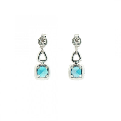 Natural Diamond & London Blue Topaz Cushion Drop Earrings in 18ct White Gold
