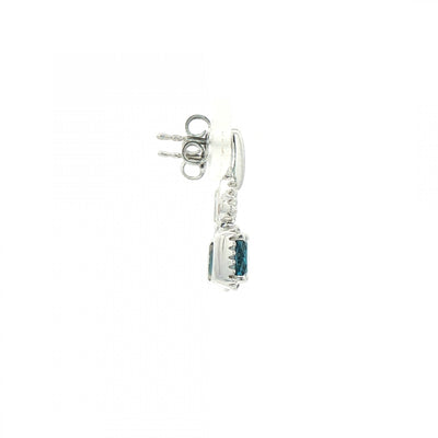 Natural Diamond & London Blue Topaz Cushion Drop Earrings in 18ct White Gold