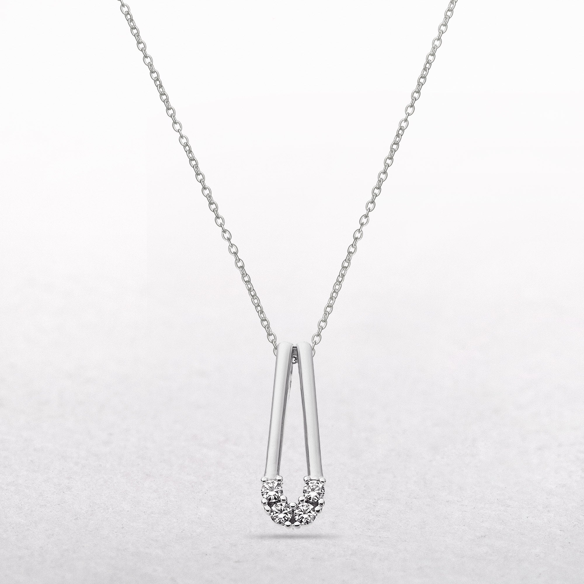 Natural Diamond Set Curved Bar Pendant in 9ct White Gold