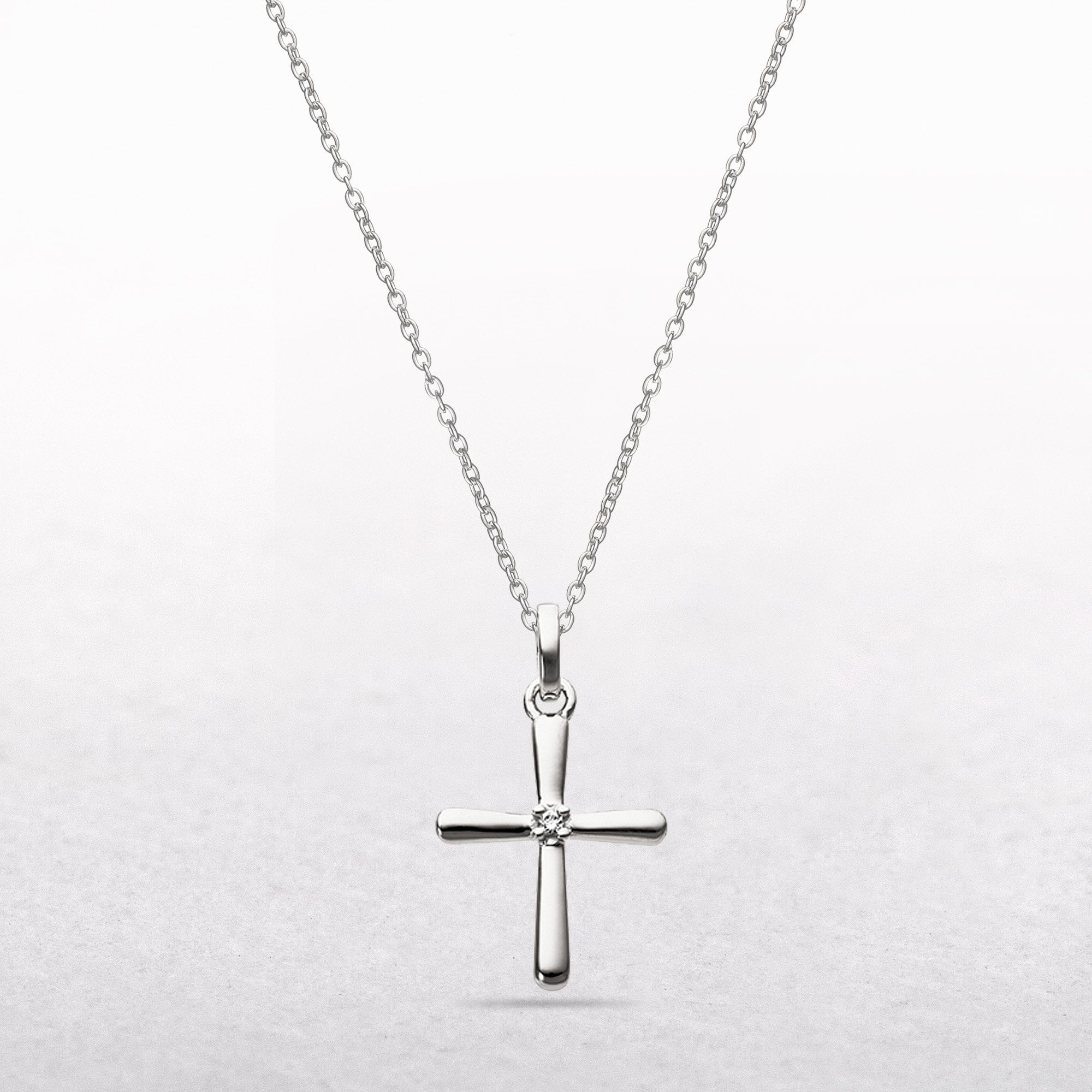 Natural Diamond Set Small Cross Pendant in 9ct White Gold