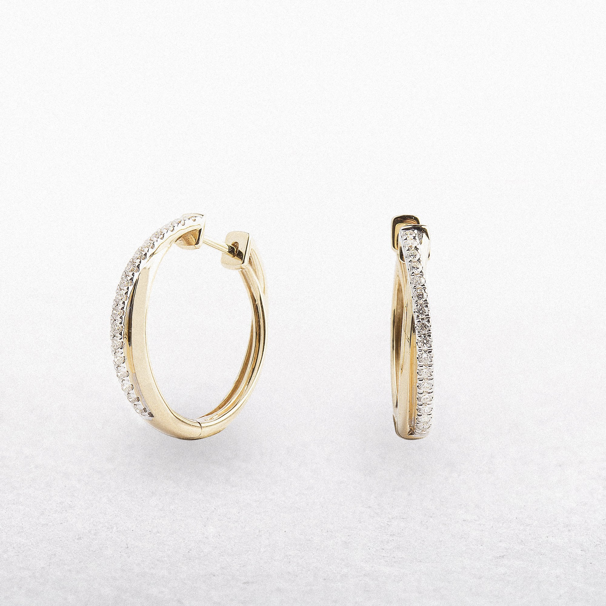 Natural Diamond Set Twisted Hoop Earrings in 9ct Yellow Gold