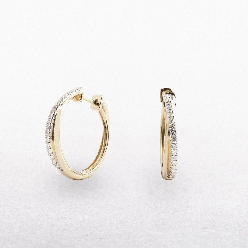 Natural Diamond Set Twisted Hoop Earrings in 9ct Yellow Gold