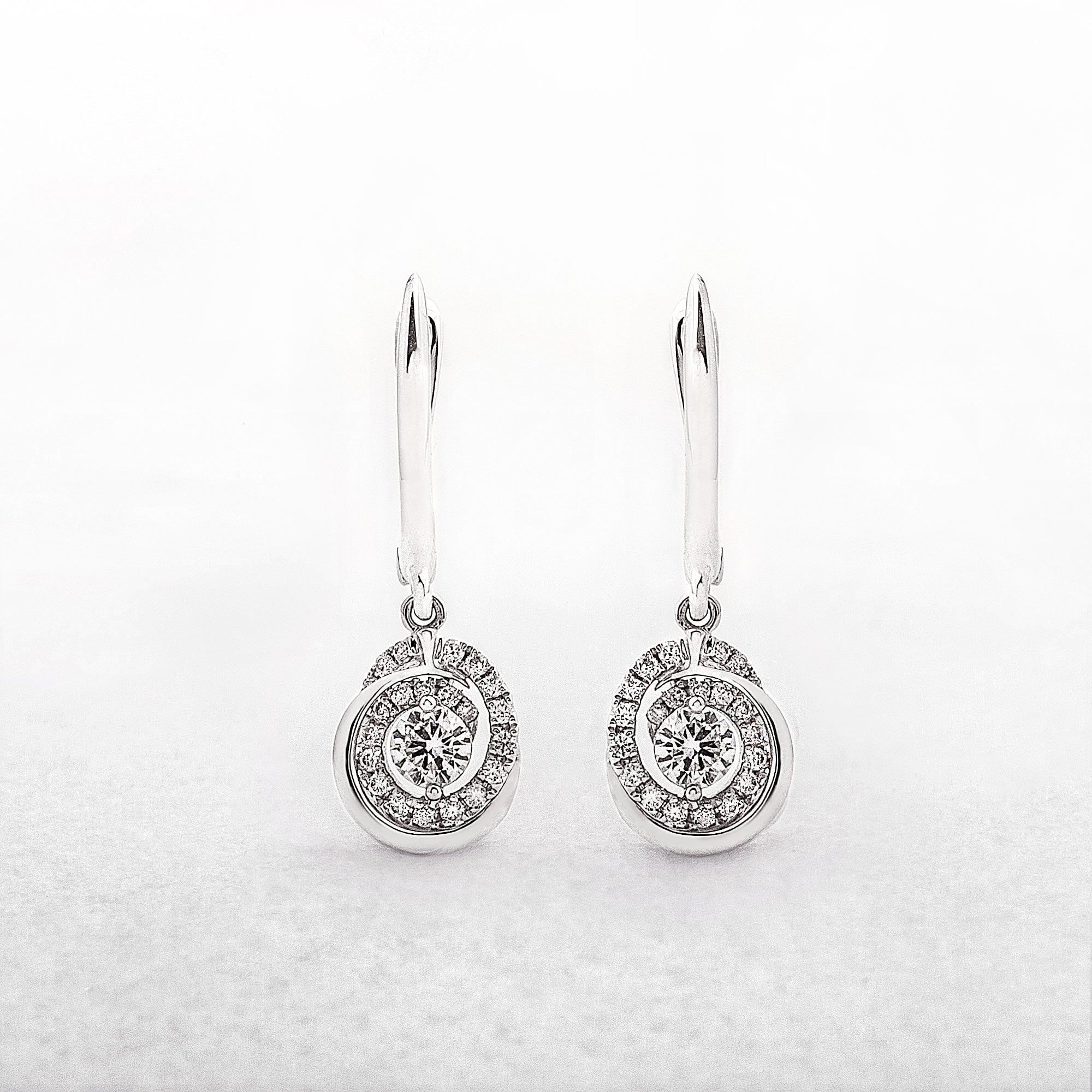 Natural Diamond Spiral Earrings Drop Style in White Gold