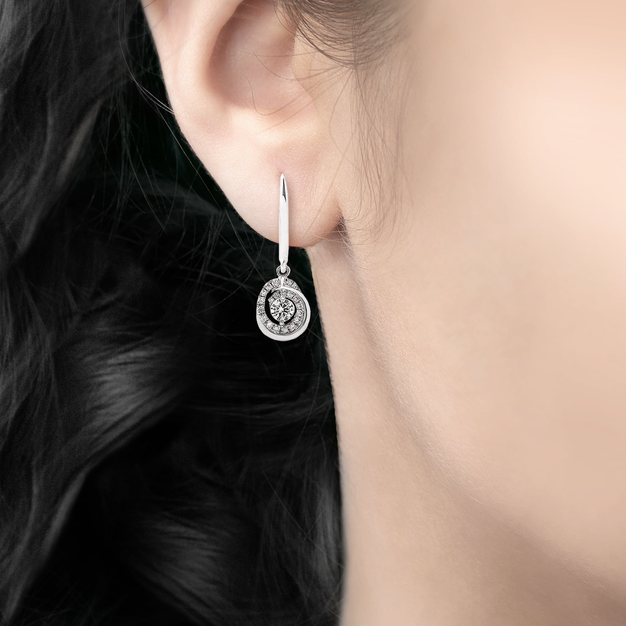 Natural Diamond Spiral Earrings Drop Style in White Gold