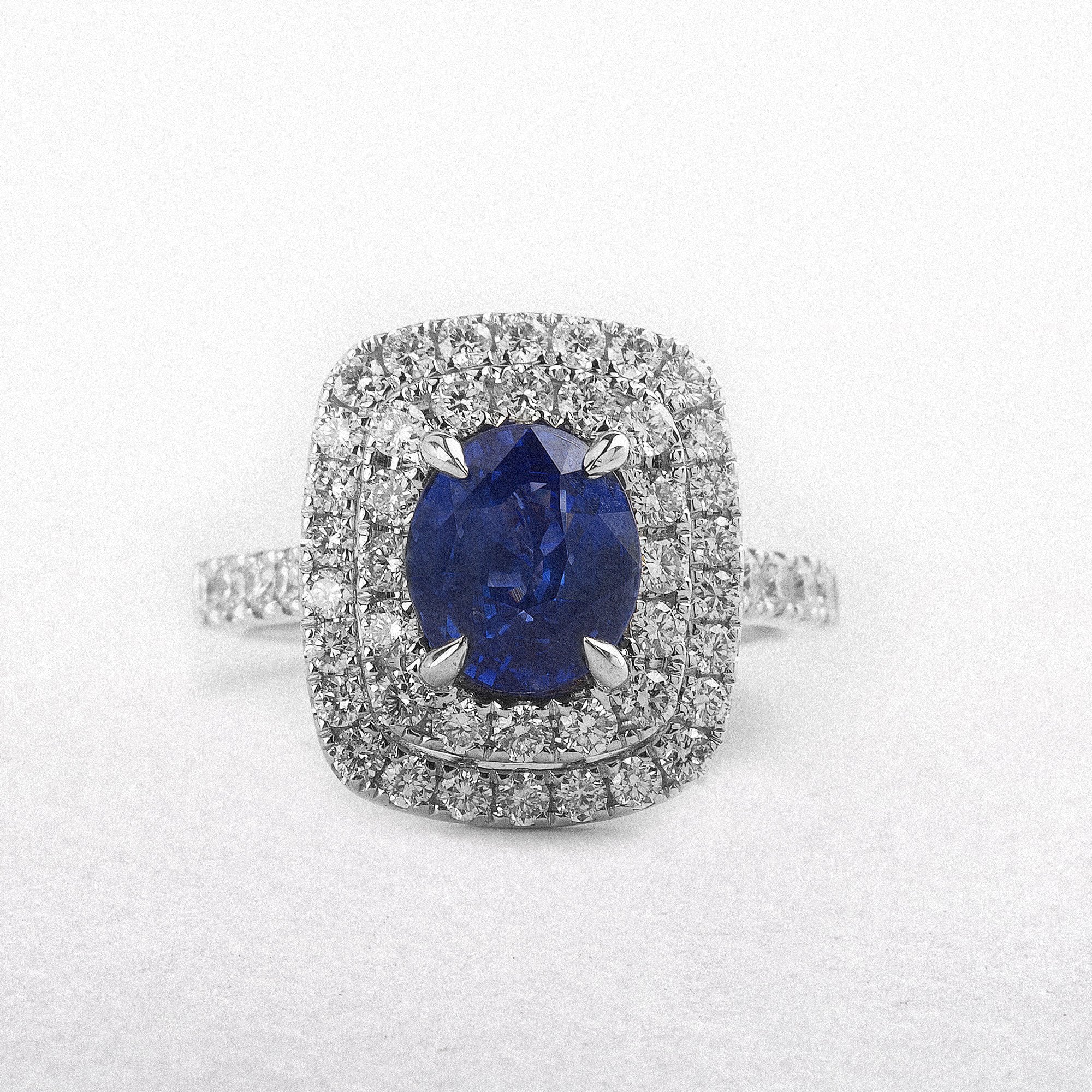 Natural Sapphire & Diamond Double Halo Ring