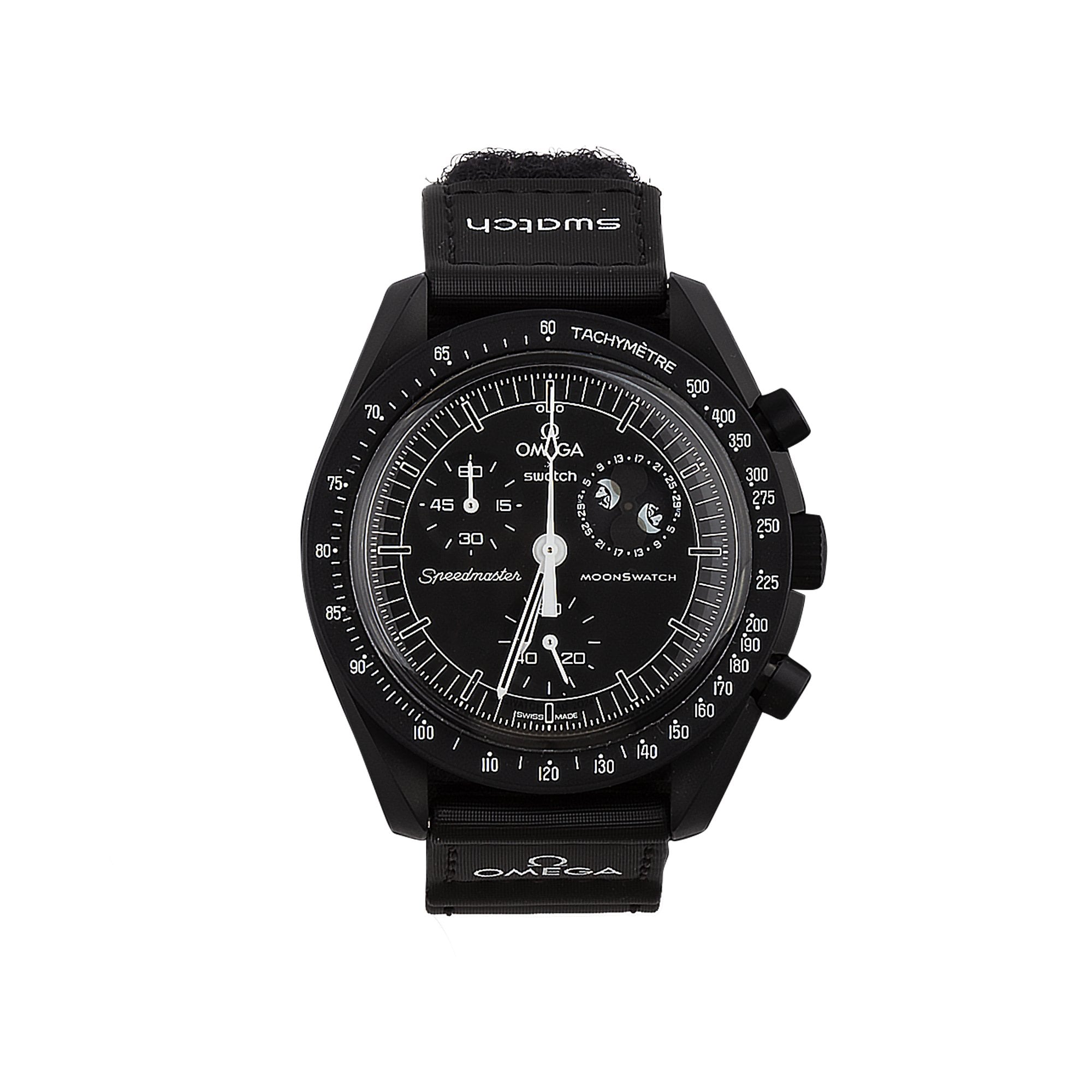 Omega X Swatch Mission To The Moon Phase All Black with Snoopy