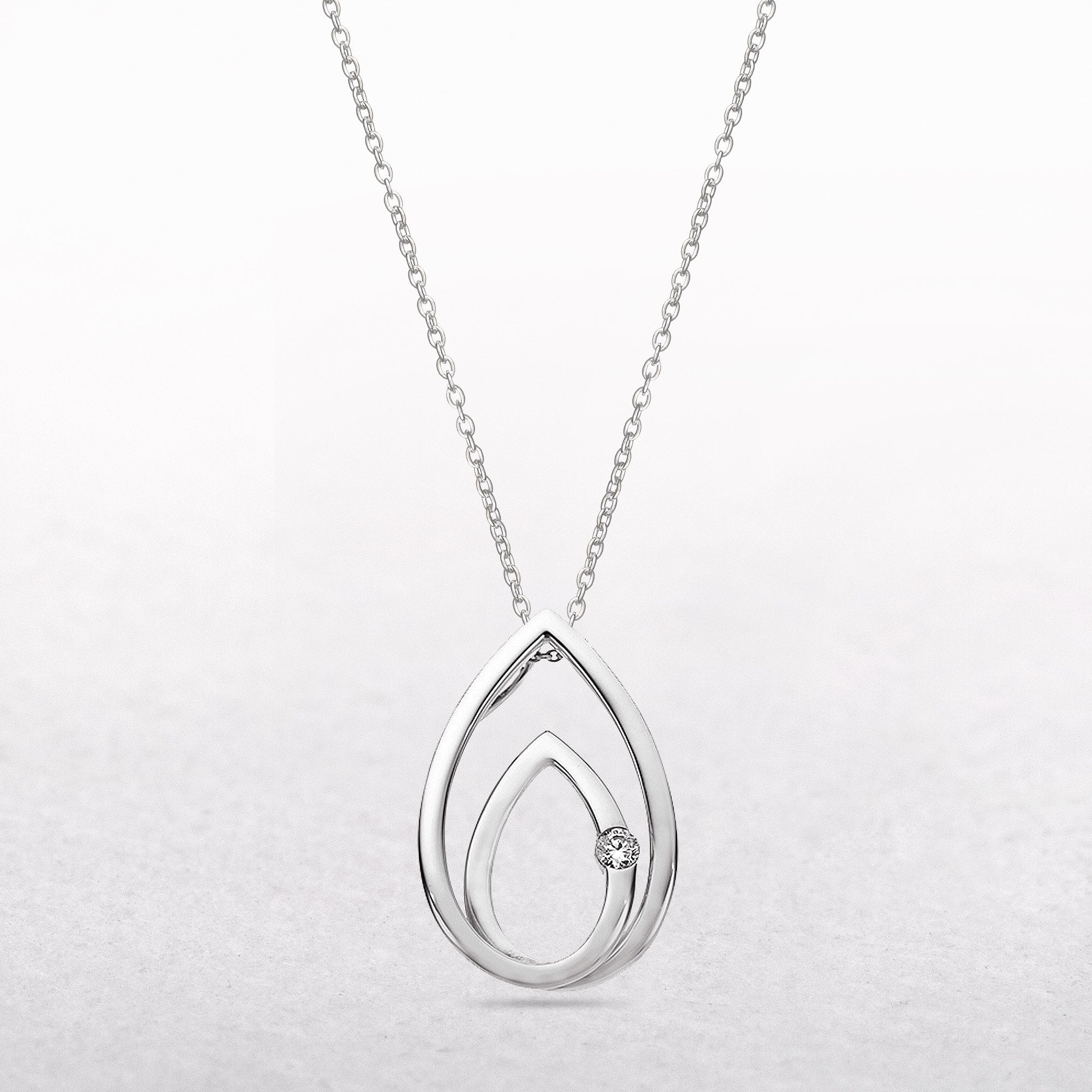 Open Double Pear Shaped Natural Diamond Pendant in 9ct White Gold