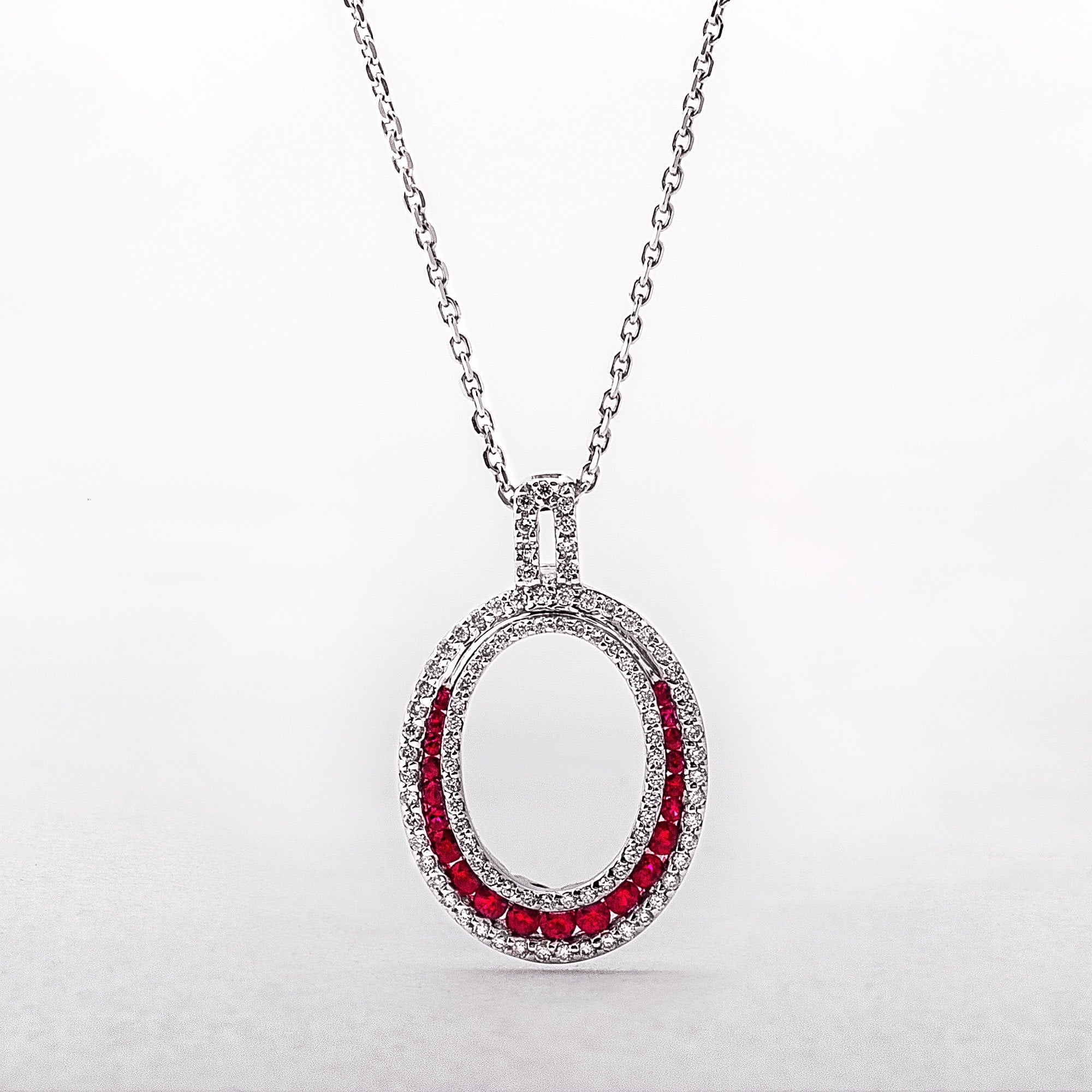 Open Oval Shape 0.57ct Ruby & 0.42ct Diamond Pendant