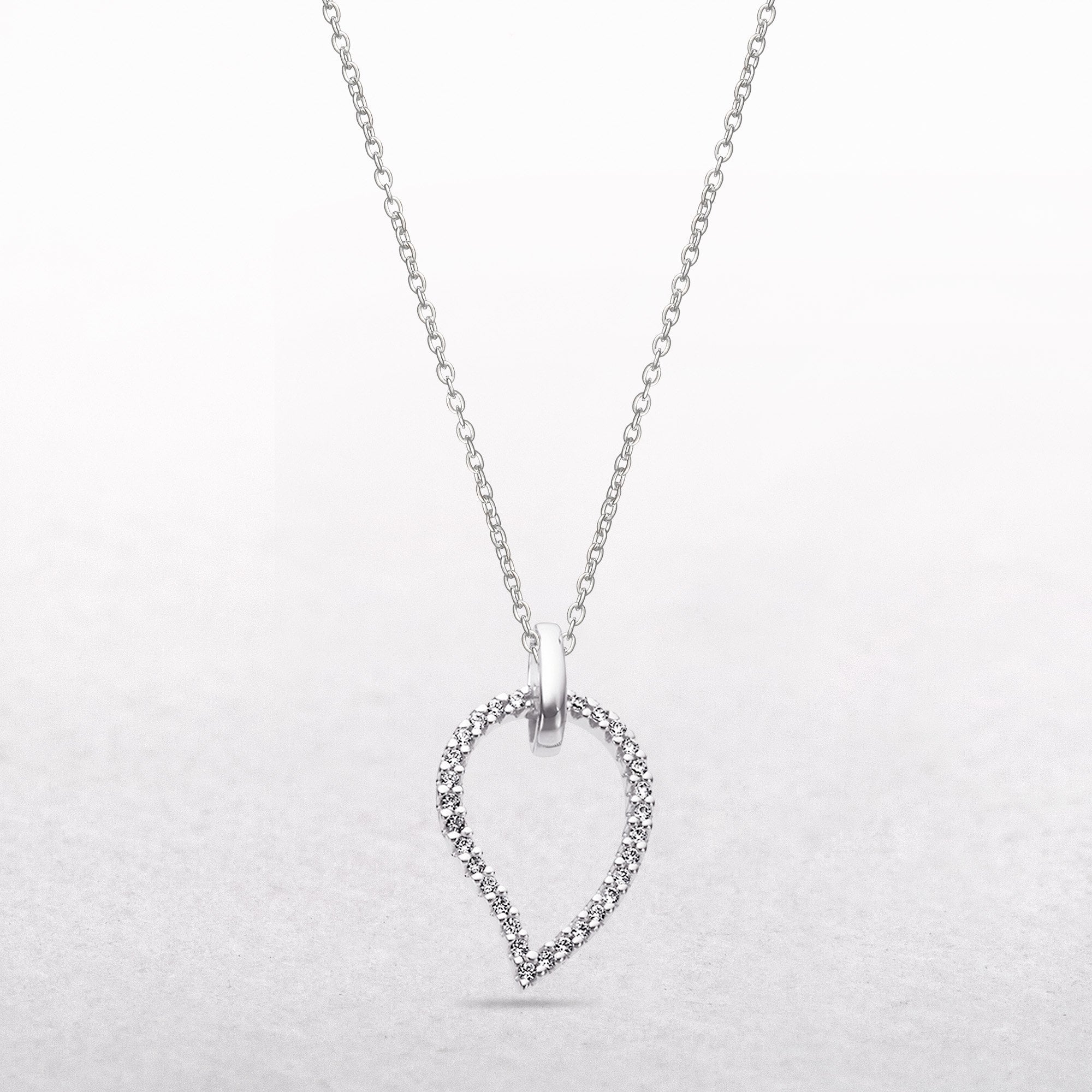 Open Pear Shaped Natural Diamond Pendant in 9ct White Gold
