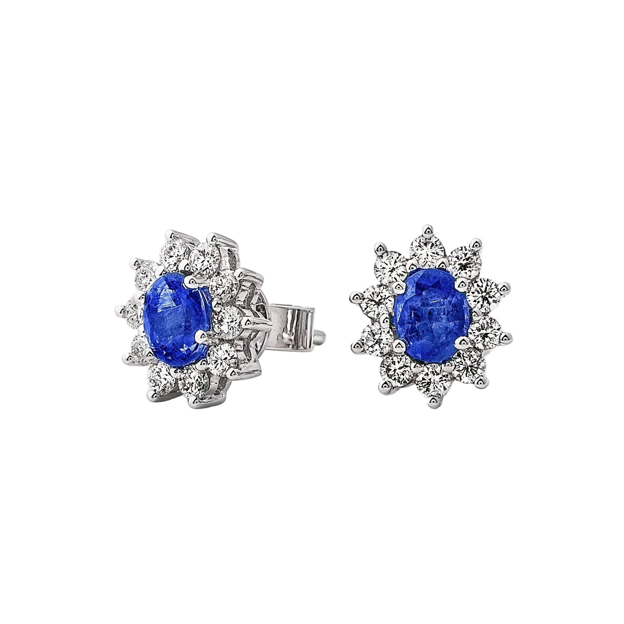 Oval 0.93ct Sapphire & 0.52ct Diamond Star Stud Earrings