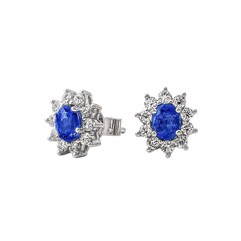 Oval 0.93ct Sapphire & 0.52ct Diamond Star Stud Earrings