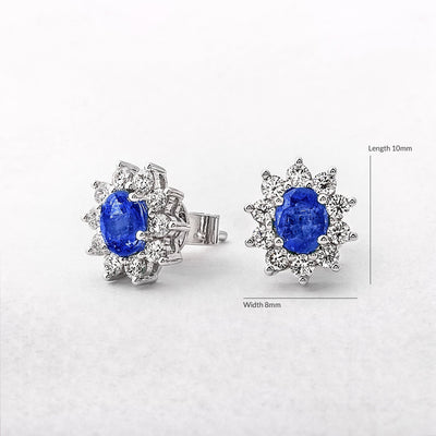 Oval 0.93ct Sapphire & 0.52ct Diamond Star Stud Earrings