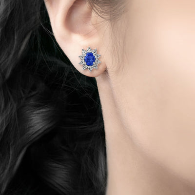 Oval 0.93ct Sapphire & 0.52ct Diamond Star Stud Earrings