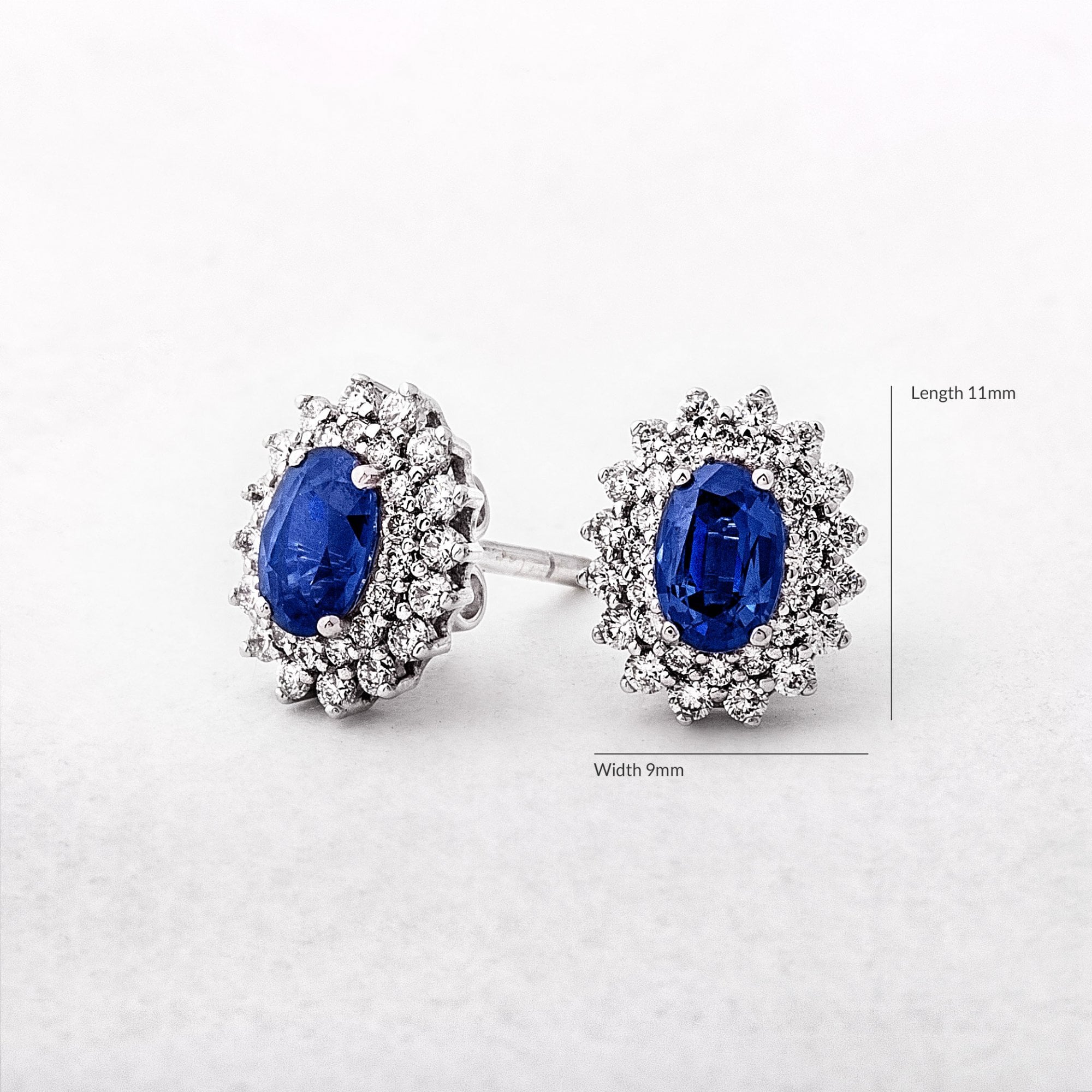 Oval 1.32ct Sapphire & Diamond Cluster Stud Earrings