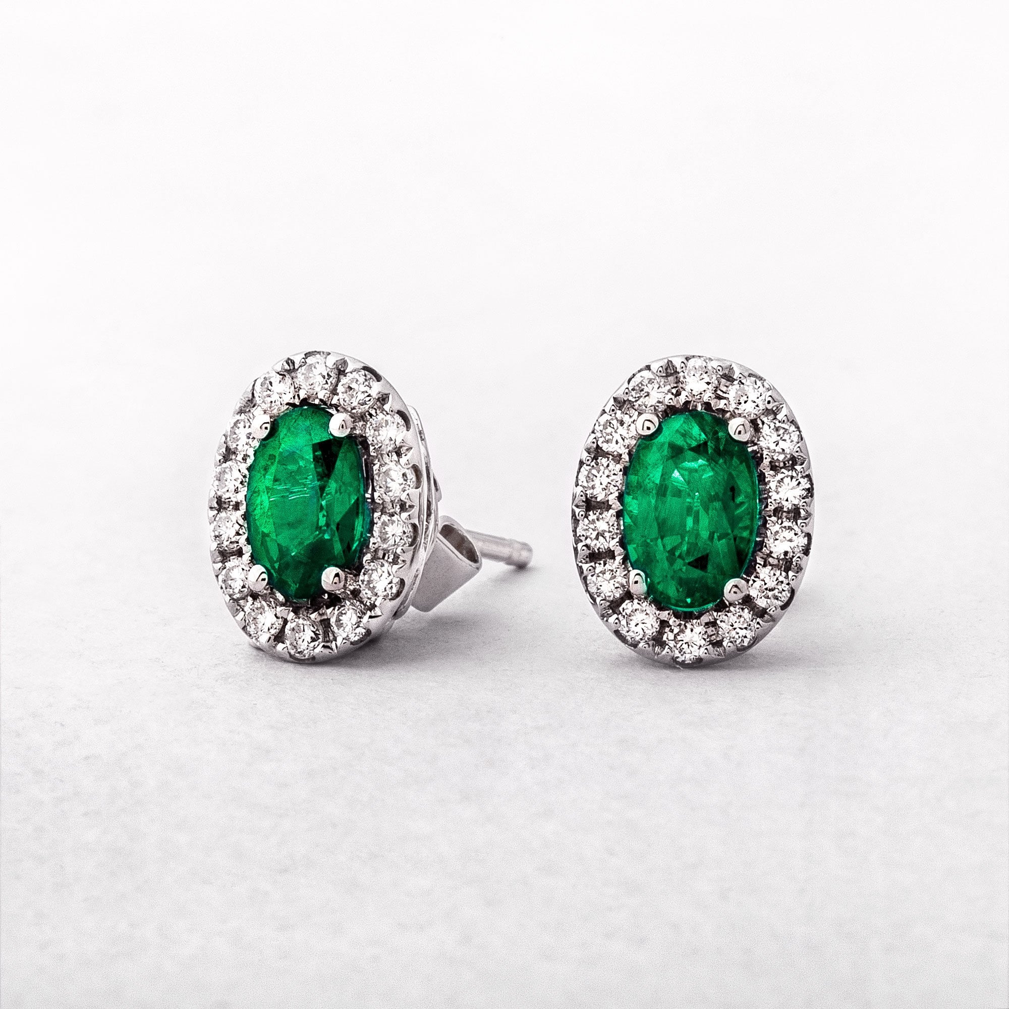 Oval 1.87ct Emerald & 0.36ct Diamond Stud Earrings