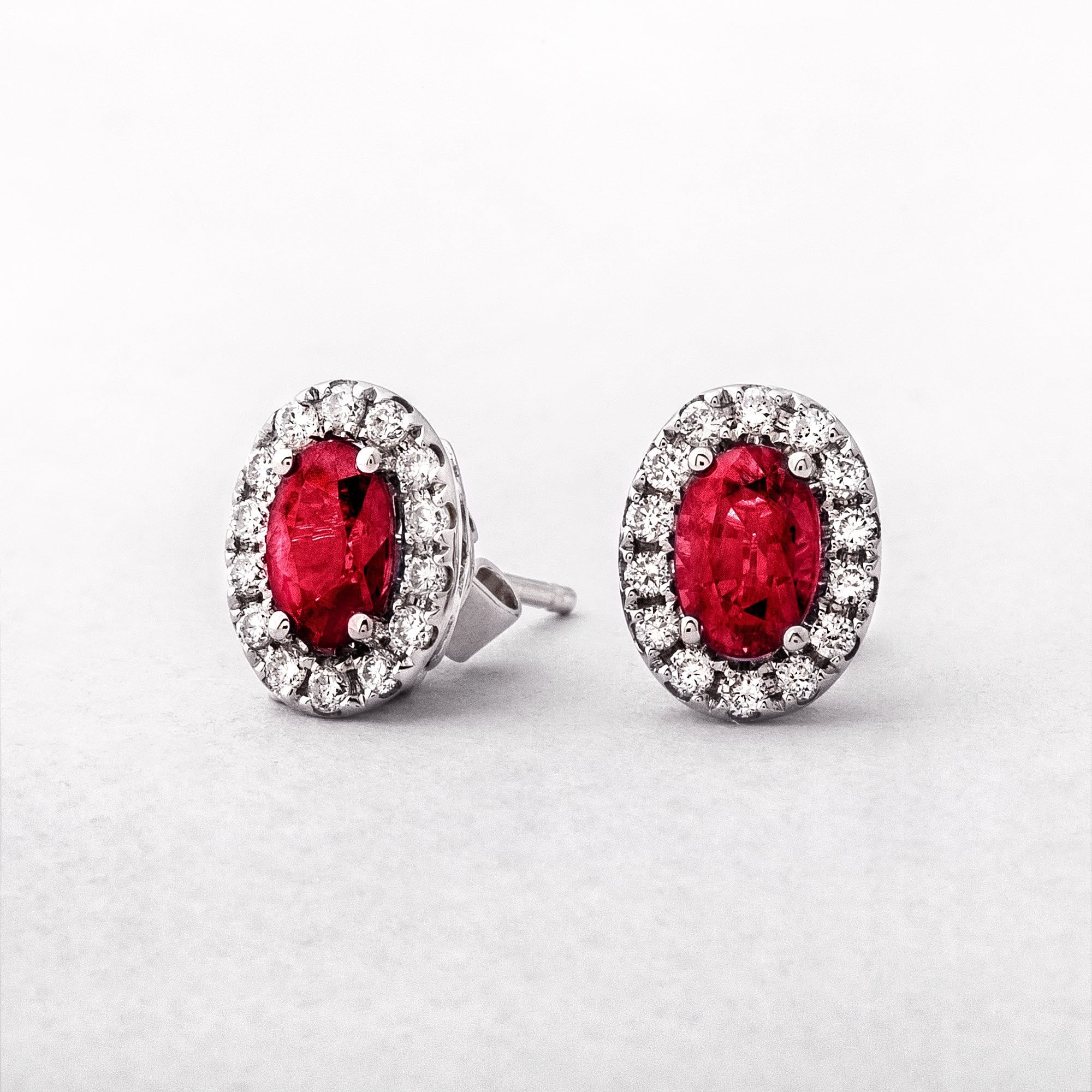 Oval 2.20ct Ruby & 0.66ct Diamond Stud Earrings