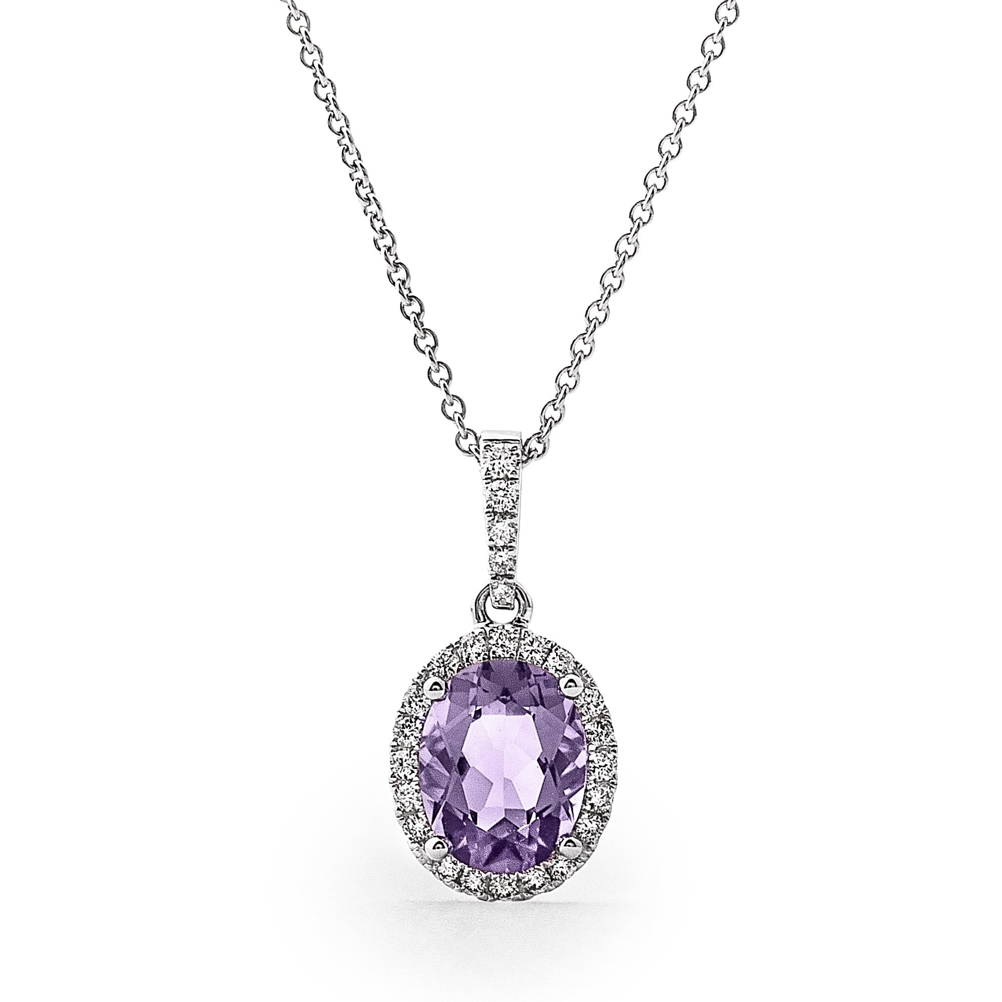 Oval Amethyst & Diamond 18ct White Gold Cluster Pendant
