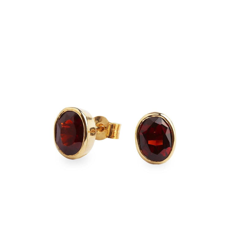 Oval Garnet Stud Earrings Set In 9ct Yellow Gold