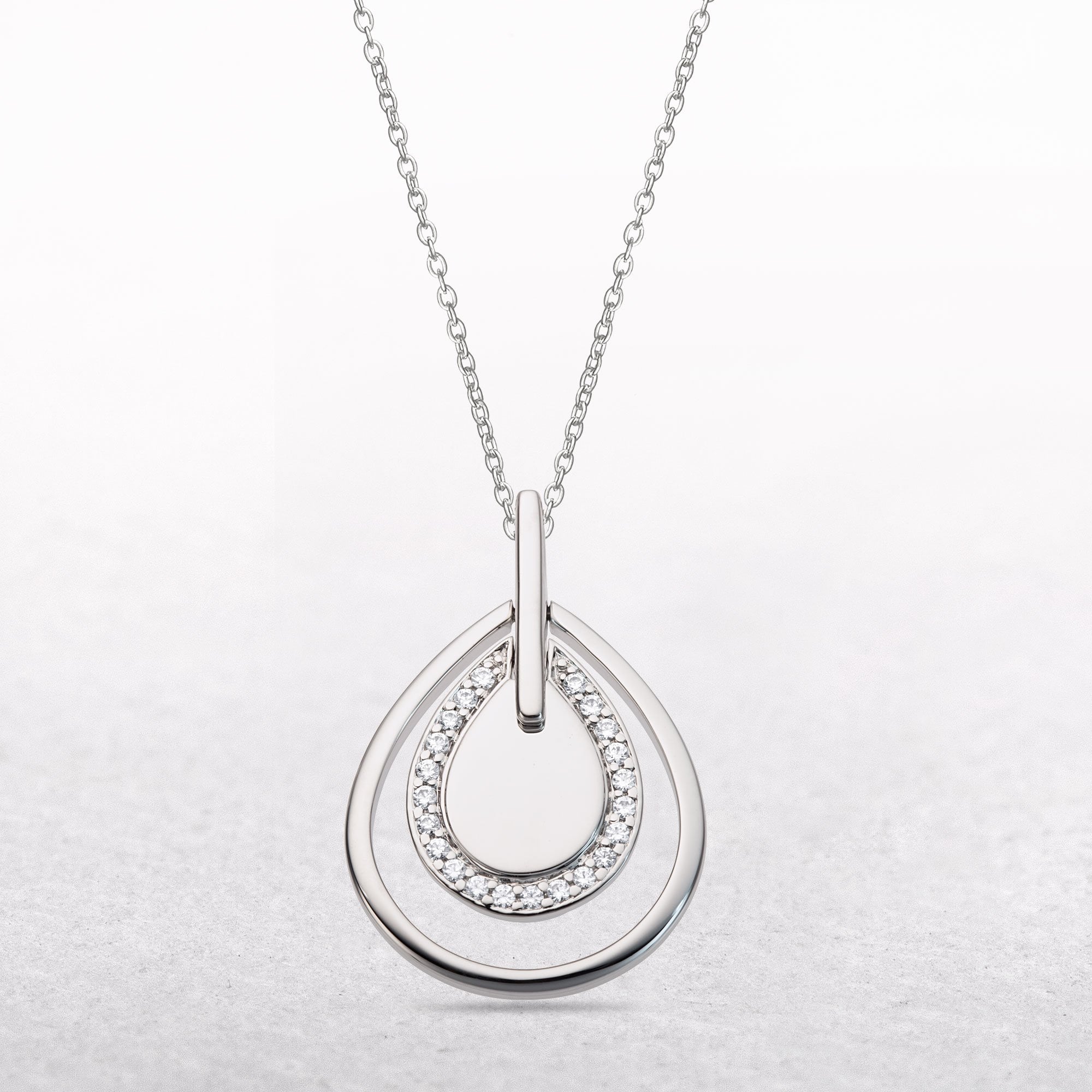 Pear Shape 0.15ct Natural Diamond Set Pendant in 9ct White Gold