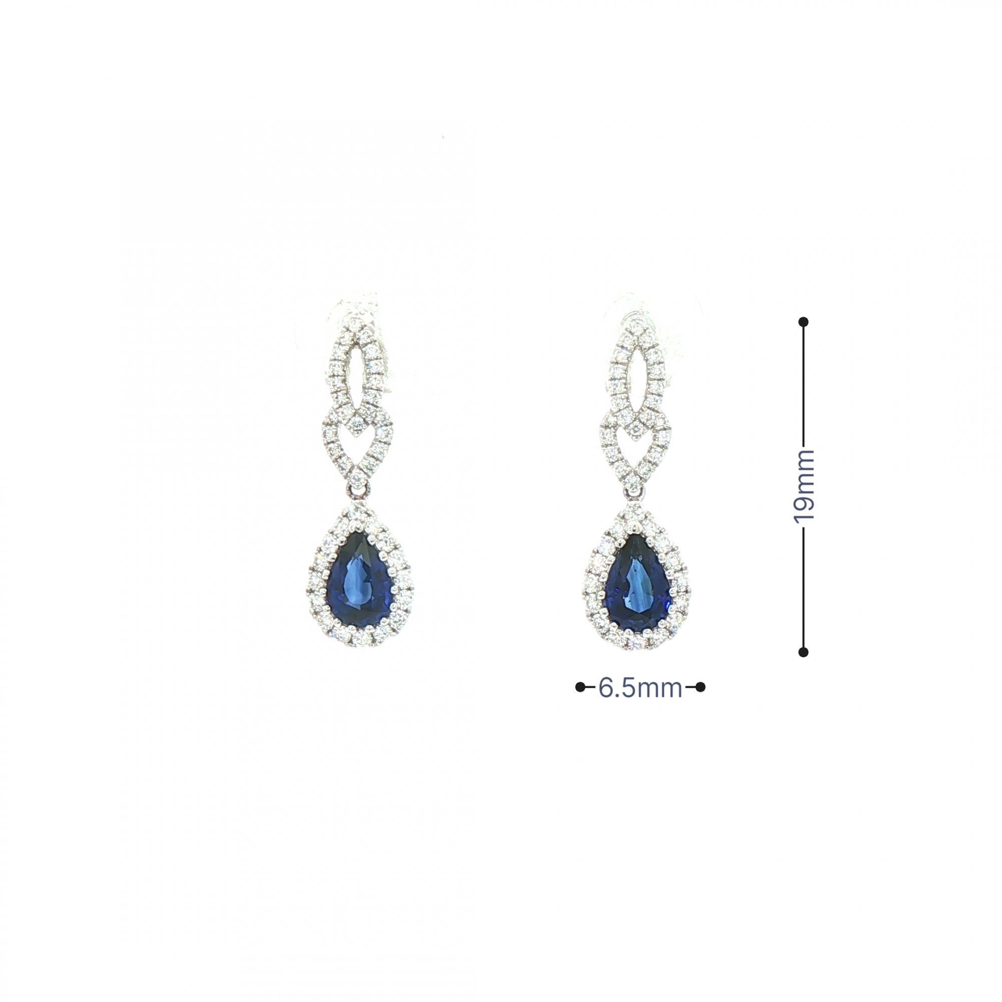 Pear Shaped Sapphire and Natural Diamond Drop Earrings in 18ct White Gold
