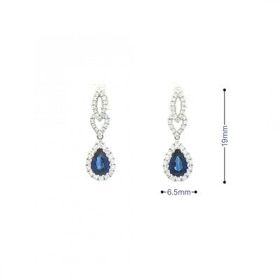 Pear Shaped Sapphire and Natural Diamond Drop Earrings in 18ct White Gold