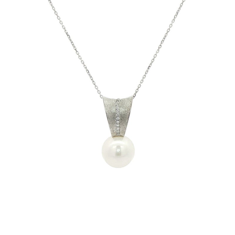 Pearl & Natural Diamond Drop Pendant in 9ct White Gold