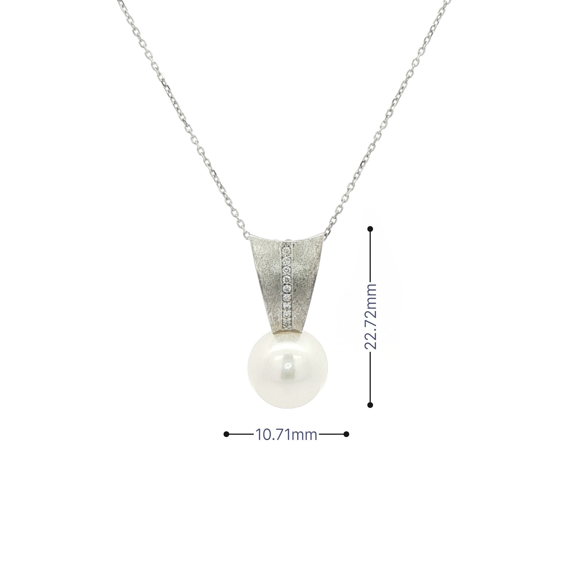 Pearl & Natural Diamond Drop Pendant in 9ct White Gold