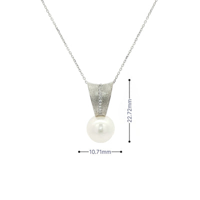 Pearl & Natural Diamond Drop Pendant in 9ct White Gold